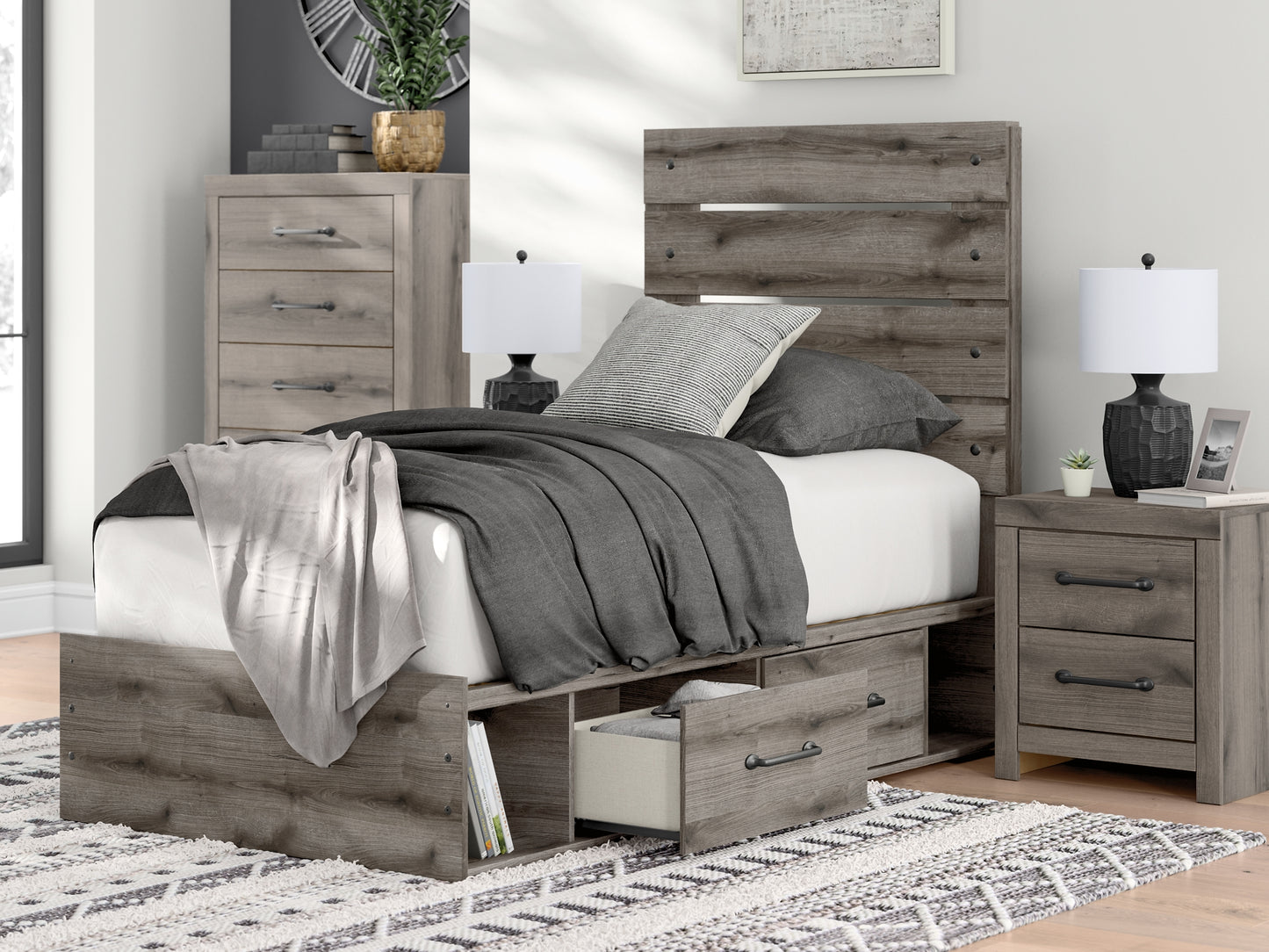 Graystorm Twin Panel Bed with Storage